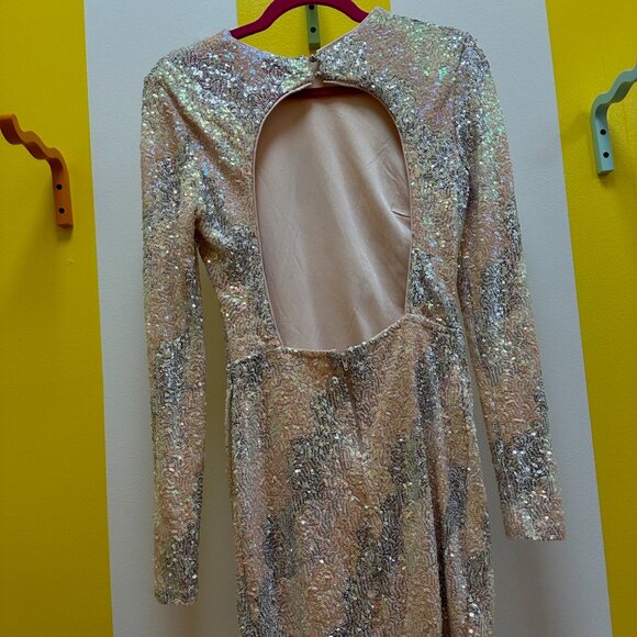 Openback Silver and Cream Sequin Mini Dress Size M - Picture 4 of 7